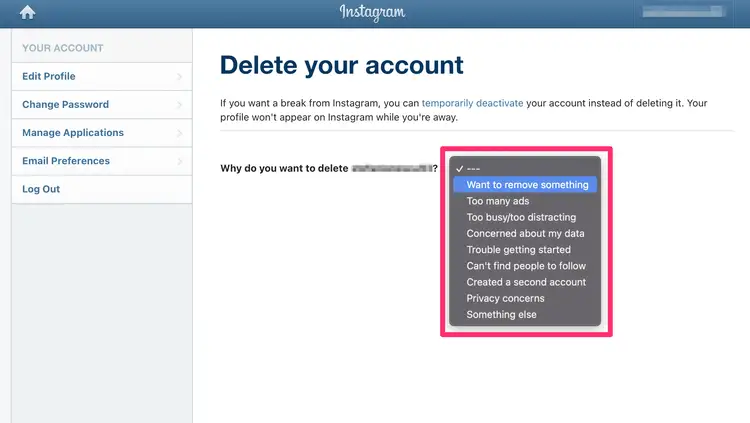 Instagram Account Deletion
