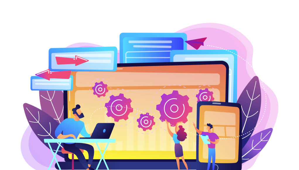 Cross platform bug founding concept vector illustration.