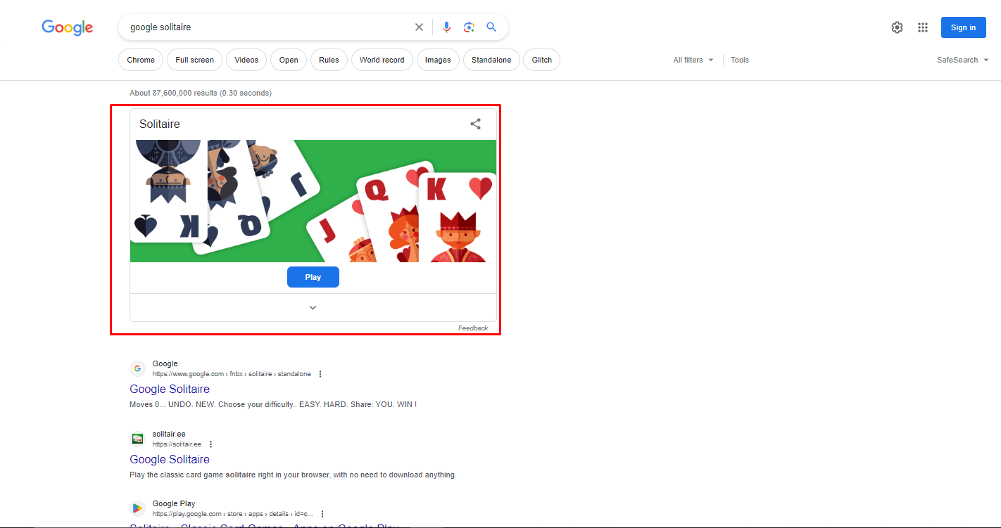 Google Solitaire Game