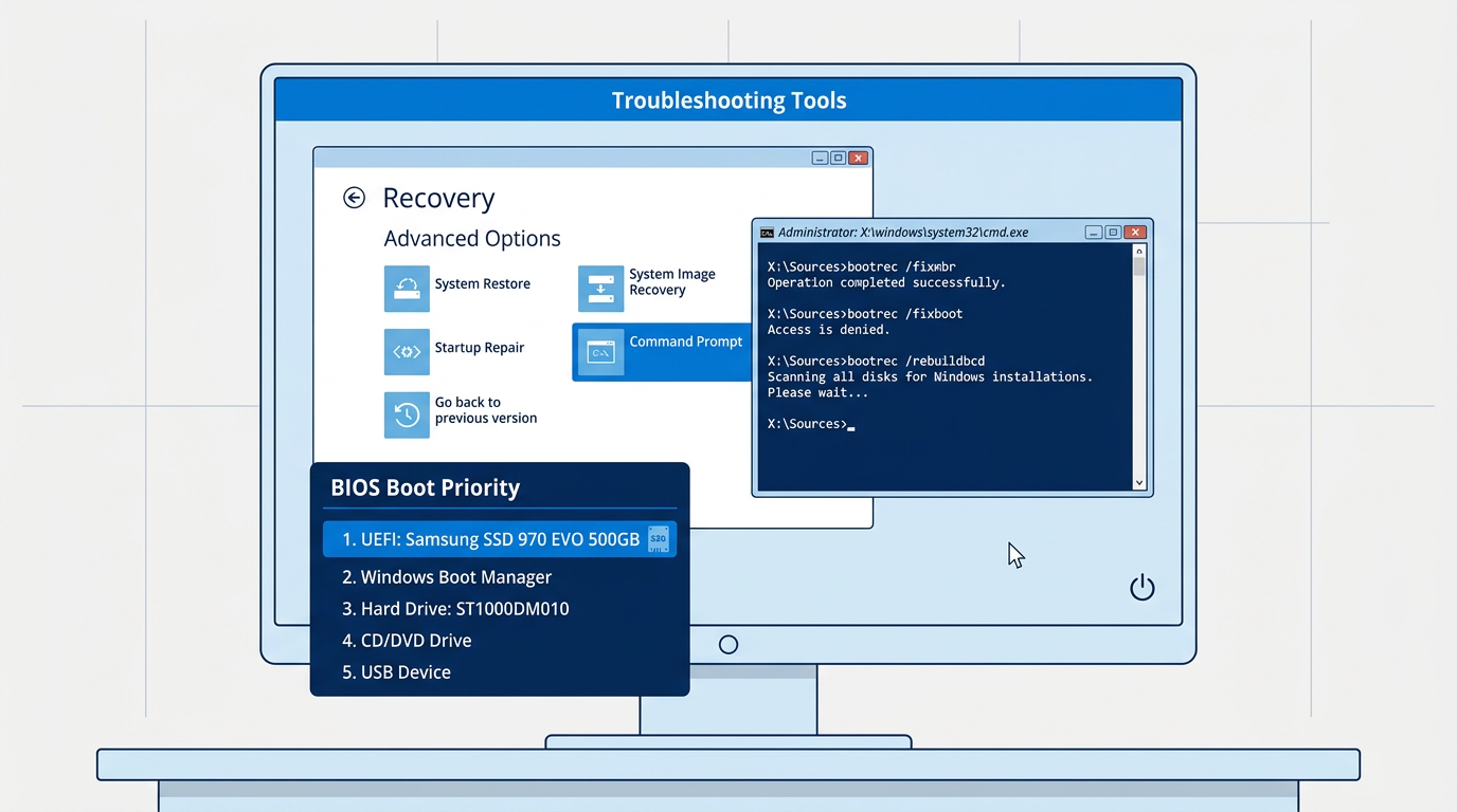 How to Fix Error Code 0xc00000e in Windows: 9 Proven Fixes 1 Recovery command prompt used to fix error code 0xc00000e in Windows
